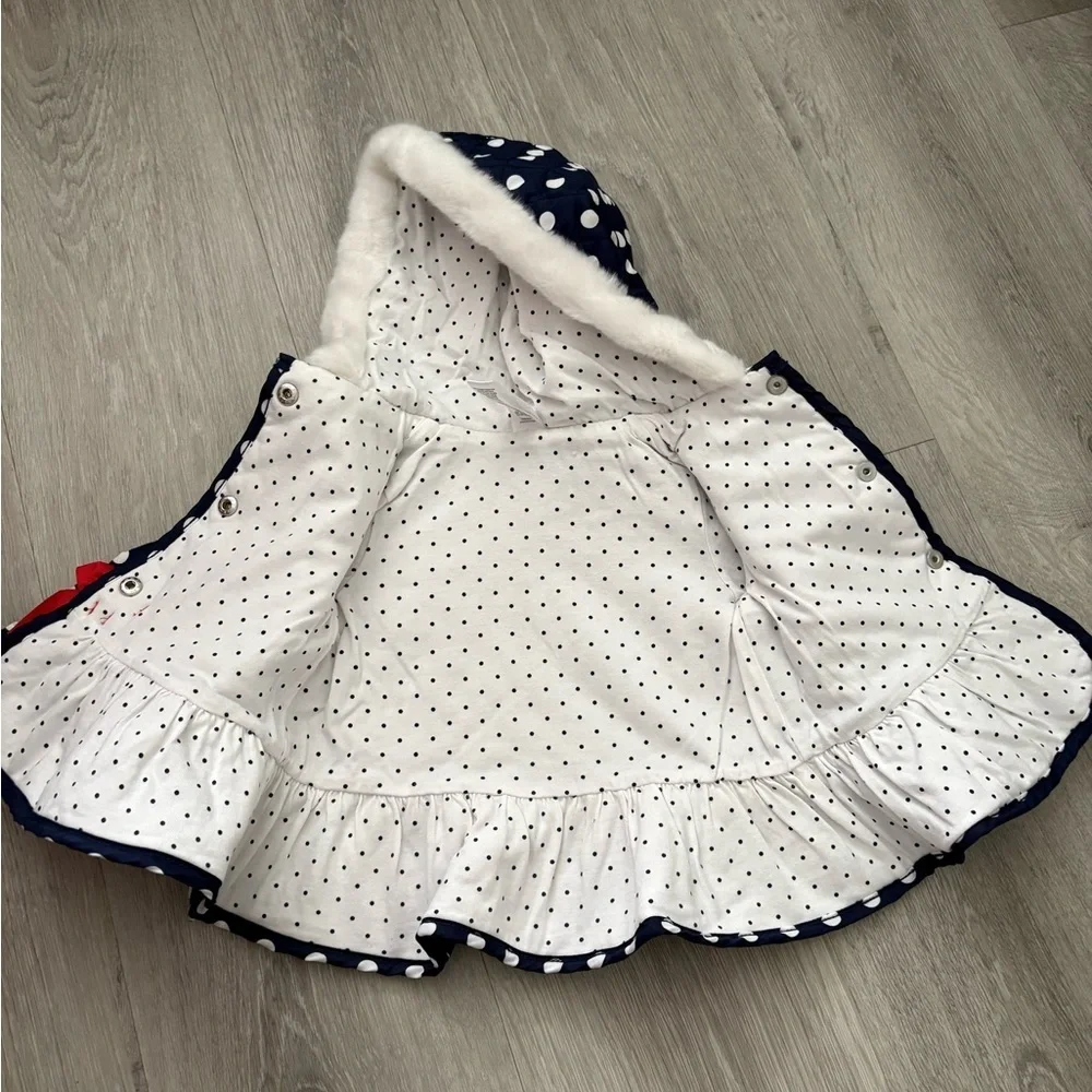 Little Me Navy Polka Dot Puffer Jacket with Red Bow
